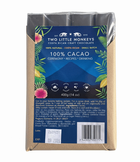 100% Pure Costa Rican Cacao ..FOR CEREMONY-BAKING-DRINKING..Two Little Monkeys 400g