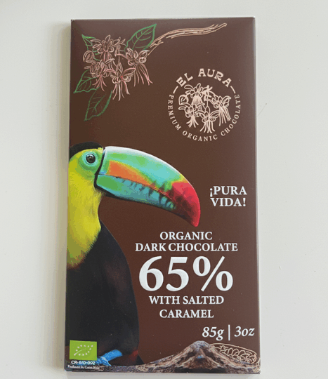 Premium Organic Dark Chocolate With Salted Caramel 65% *El Aura 85g