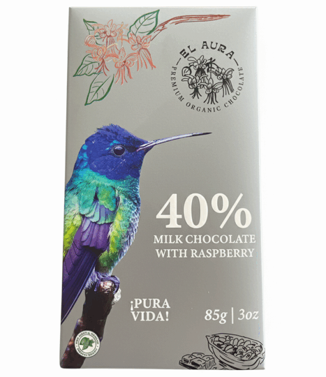 Premium Organic Milk Chocolate With Raspberry 40%*El Aura 85g