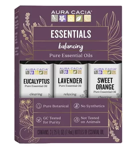 Pure Essential Oils*ESSENTIALS BALANCING*Aura Cacia 3 Bottles 7.4 Ml