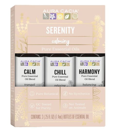 Pure Essential Oils*SERENITY CALMING*Aura Cacia 3 Bottles 7.4 Ml