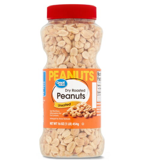 Dry Roasted Peanuts-UNSALTED..Great Value 16 Oz
