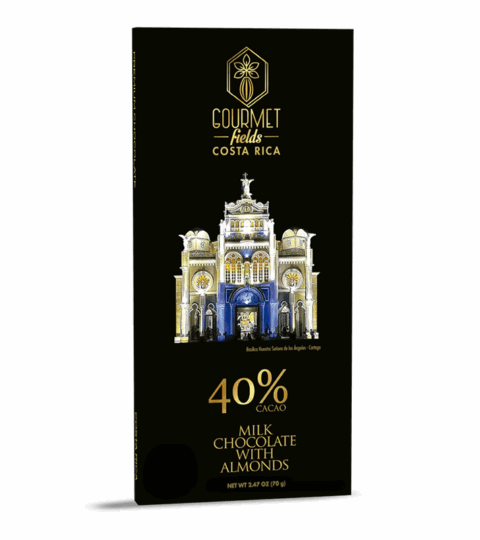 Milk Chocolate With Almonds*40% Cacao*GOURMET FIELDS COSTA RICA 70g