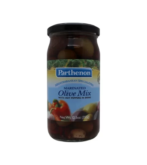 Marinated Olive Mix With Hot Peppers In Brine-Parthenon 355g