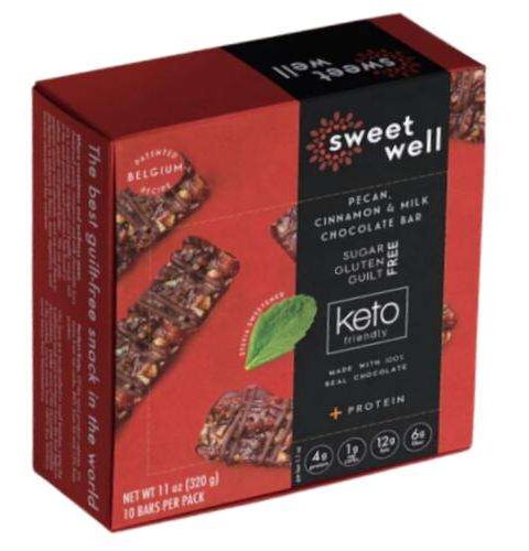 Pecan, Cinnamon & Milk Chocolate Bar..KETO FRIENDLY*SUGAR*GF..Sweet Well 160g